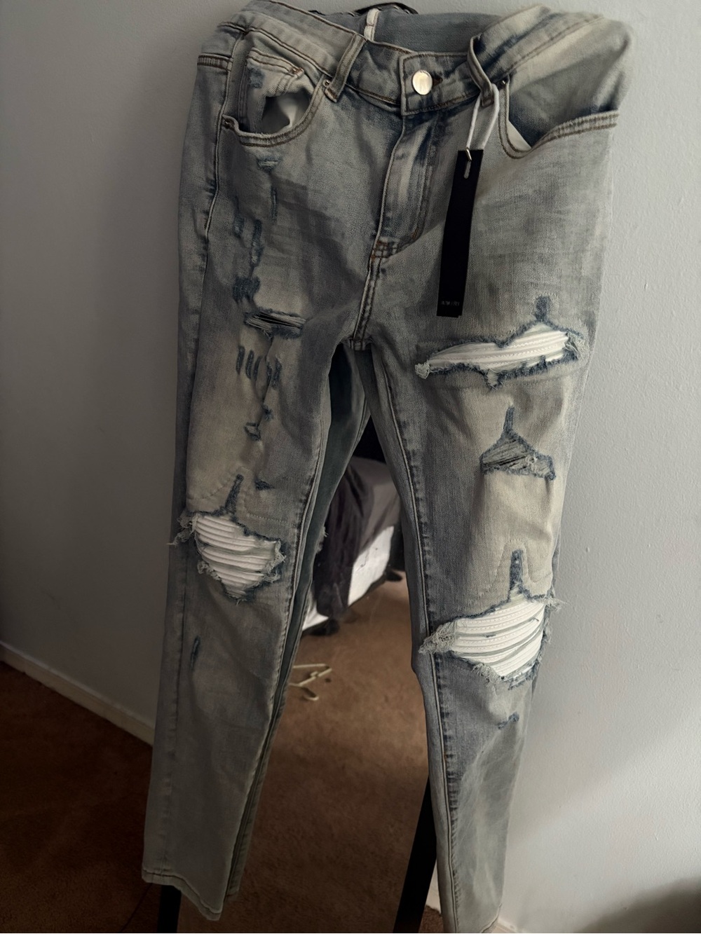 AMIRI Light Blue Distressed Skinny Jeans
